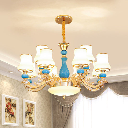 Gold Curved Hanging Chandelier Contemporary Opaline Frosted Glass Ceiling Suspension Lamp 12 Gold Clearhalo 'Ceiling Lights' 'Chandeliers' 'Modern Chandeliers' 'Modern' Lighting' 2029905