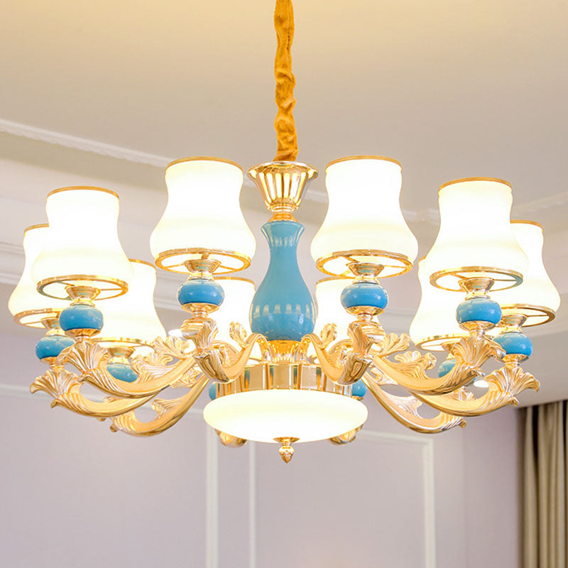 Gold Curved Hanging Chandelier Contemporary Opaline Frosted Glass Ceiling Suspension Lamp 10 Gold Clearhalo 'Ceiling Lights' 'Chandeliers' 'Modern Chandeliers' 'Modern' Lighting' 2029906