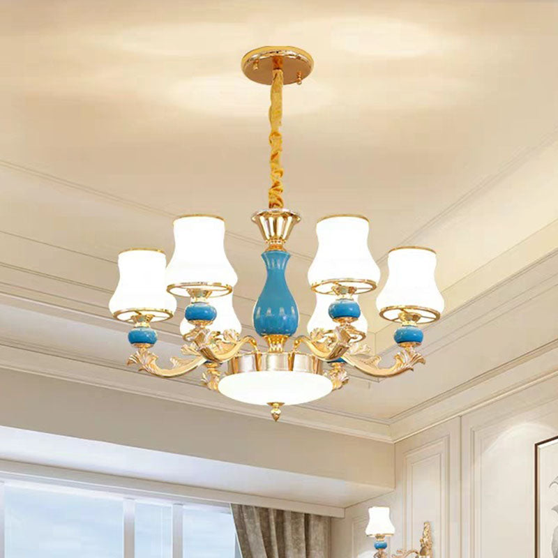 Gold Curved Hanging Chandelier Contemporary Opaline Frosted Glass Ceiling Suspension Lamp 6 Gold Clearhalo 'Ceiling Lights' 'Chandeliers' 'Modern Chandeliers' 'Modern' Lighting' 2029908