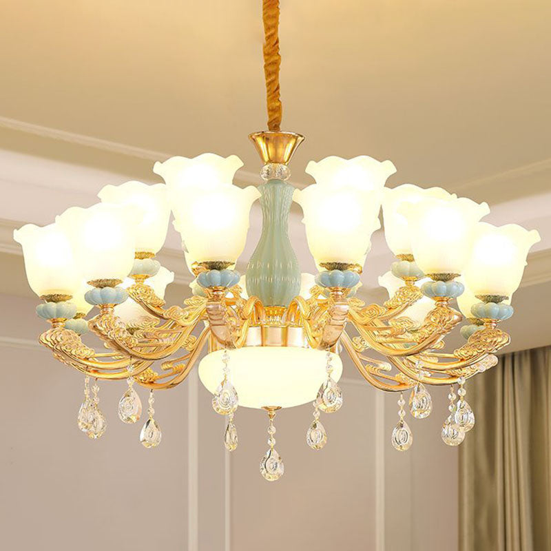 Nordic Chandelier Lamp Petal Crystal Pendant Light Fixture with Frosted Glass Shade 18 Gold Clearhalo 'Ceiling Lights' 'Chandeliers' 'Modern Chandeliers' 'Modern' Lighting' 2029911