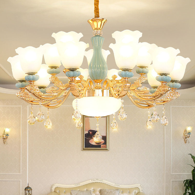 Nordic Chandelier Lamp Petal Crystal Pendant Light Fixture with Frosted Glass Shade Clearhalo 'Ceiling Lights' 'Chandeliers' 'Modern Chandeliers' 'Modern' Lighting' 2029914