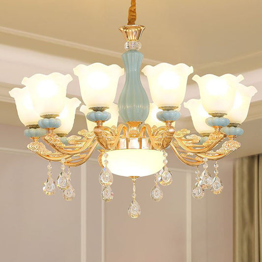 Nordic Chandelier Lamp Petal Crystal Pendant Light Fixture with Frosted Glass Shade Clearhalo 'Ceiling Lights' 'Chandeliers' 'Modern Chandeliers' 'Modern' Lighting' 2029918