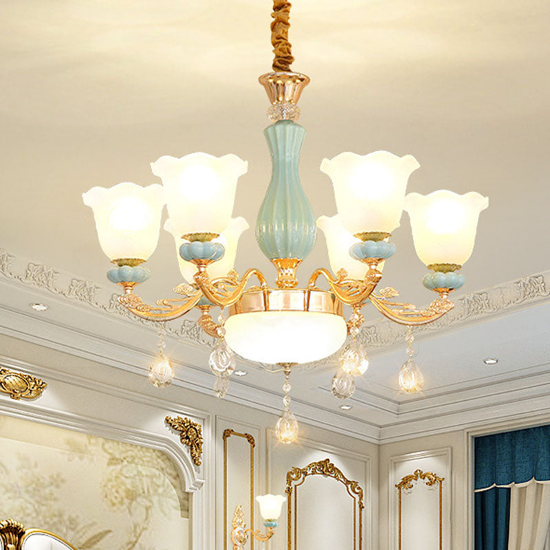 Nordic Chandelier Lamp Petal Crystal Pendant Light Fixture with Frosted Glass Shade Clearhalo 'Ceiling Lights' 'Chandeliers' 'Modern Chandeliers' 'Modern' Lighting' 2029921