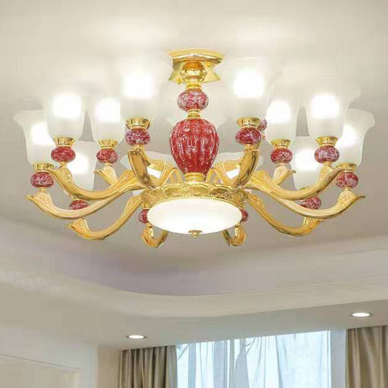 Frosted Glass Morning Glory Hanging Lamp Minimal Chandelier Light Fixture for Living Room 15 Red Clearhalo 'Ceiling Lights' 'Chandeliers' 'Modern Chandeliers' 'Modern' Lighting' 2029931