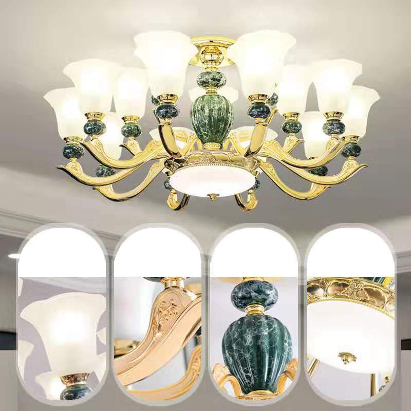 Frosted Glass Morning Glory Hanging Lamp Minimal Chandelier Light Fixture for Living Room 15 Green Clearhalo 'Ceiling Lights' 'Chandeliers' 'Modern Chandeliers' 'Modern' Lighting' 2029933