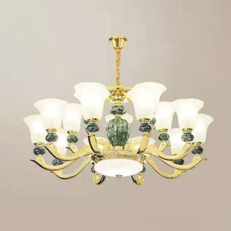 Frosted Glass Morning Glory Hanging Lamp Minimal Chandelier Light Fixture for Living Room Clearhalo 'Ceiling Lights' 'Chandeliers' 'Modern Chandeliers' 'Modern' Lighting' 2029934