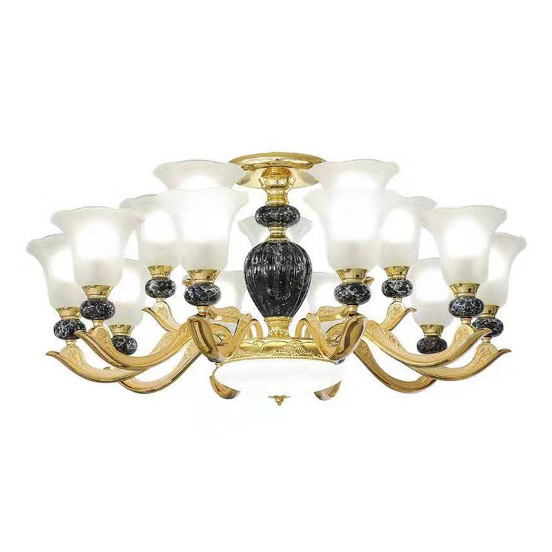 Frosted Glass Morning Glory Hanging Lamp Minimal Chandelier Light Fixture for Living Room Clearhalo 'Ceiling Lights' 'Chandeliers' 'Modern Chandeliers' 'Modern' Lighting' 2029937