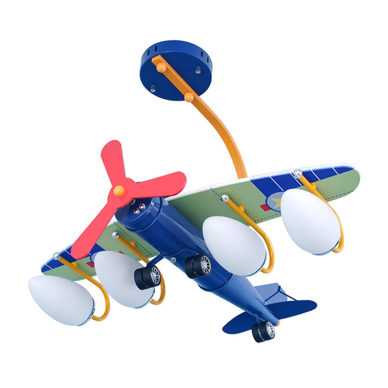 Blue Propeller Plane Chandelier 4 Bulbs Cartoon Metal Hanging Lighting for Child Bedroom Clearhalo 'Ceiling Lights' 'Chandeliers' Lighting' options 202994