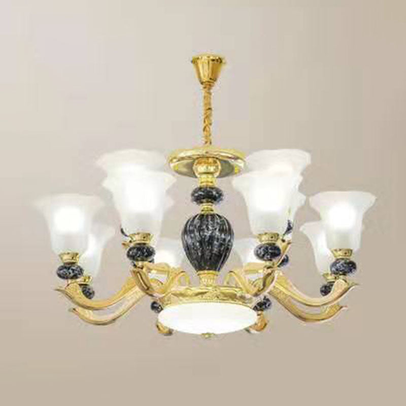 Frosted Glass Morning Glory Hanging Lamp Minimal Chandelier Light Fixture for Living Room 12 Black Clearhalo 'Ceiling Lights' 'Chandeliers' 'Modern Chandeliers' 'Modern' Lighting' 2029941