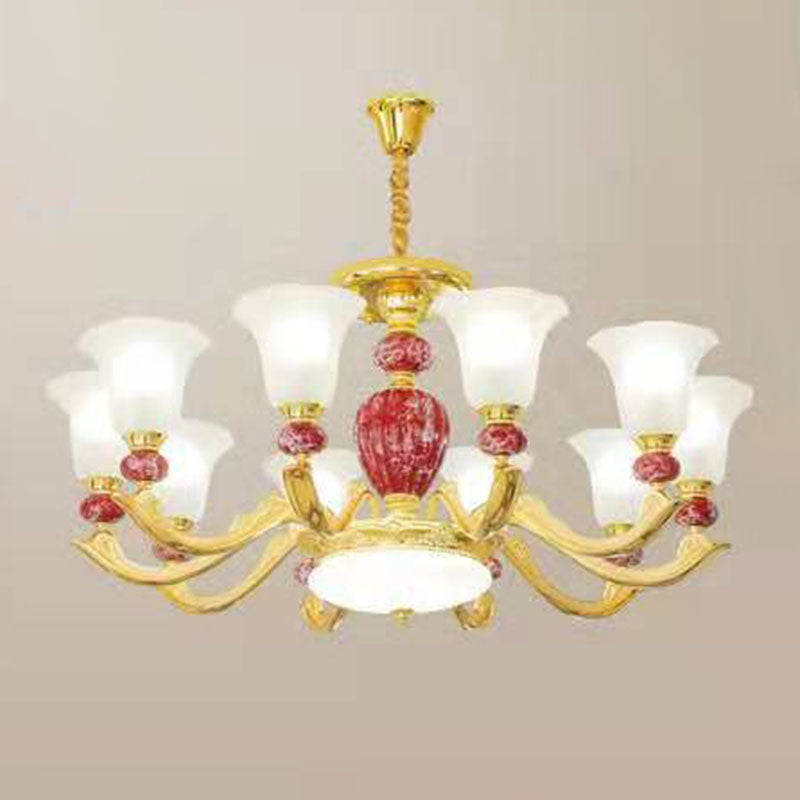 Frosted Glass Morning Glory Hanging Lamp Minimal Chandelier Light Fixture for Living Room 10 Red Clearhalo 'Ceiling Lights' 'Chandeliers' 'Modern Chandeliers' 'Modern' Lighting' 2029942