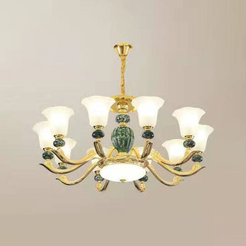 Frosted Glass Morning Glory Hanging Lamp Minimal Chandelier Light Fixture for Living Room 10 Green Clearhalo 'Ceiling Lights' 'Chandeliers' 'Modern Chandeliers' 'Modern' Lighting' 2029943