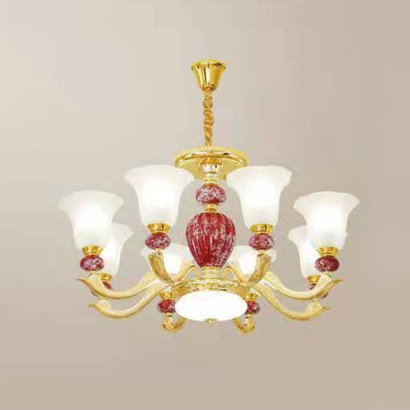 Frosted Glass Morning Glory Hanging Lamp Minimal Chandelier Light Fixture for Living Room 8 Red Clearhalo 'Ceiling Lights' 'Chandeliers' 'Modern Chandeliers' 'Modern' Lighting' 2029945