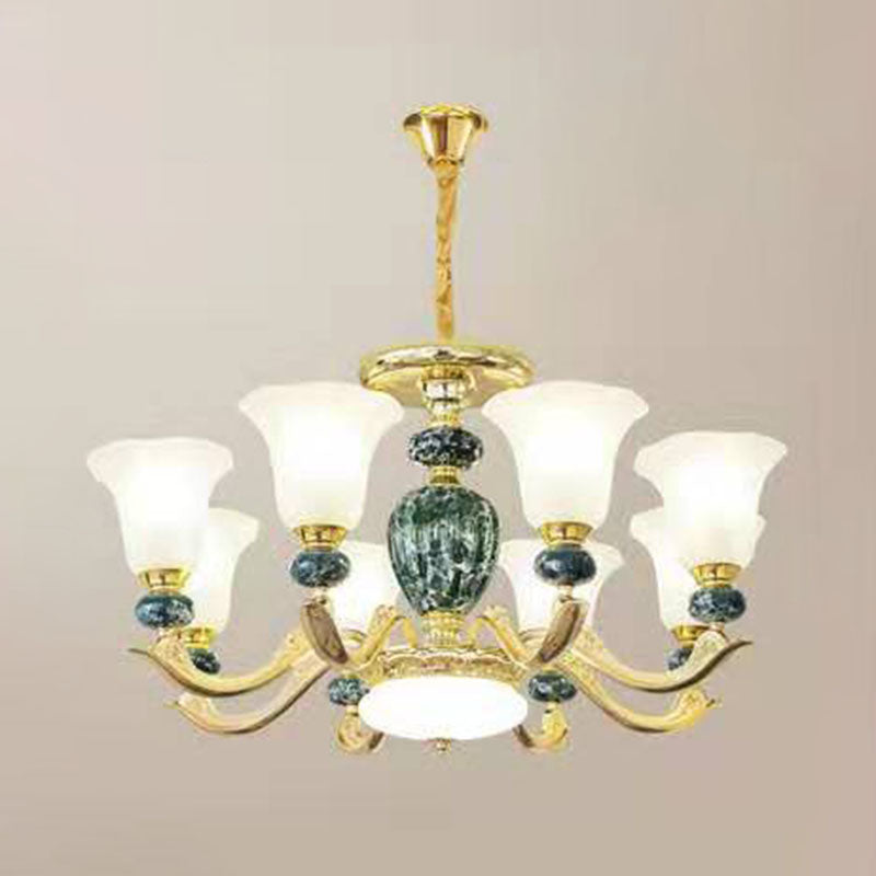 Frosted Glass Morning Glory Hanging Lamp Minimal Chandelier Light Fixture for Living Room 8 Green Clearhalo 'Ceiling Lights' 'Chandeliers' 'Modern Chandeliers' 'Modern' Lighting' 2029946