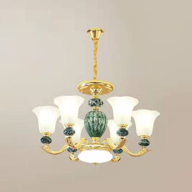 Frosted Glass Morning Glory Hanging Lamp Minimal Chandelier Light Fixture for Living Room 6 Green Clearhalo 'Ceiling Lights' 'Chandeliers' 'Modern Chandeliers' 'Modern' Lighting' 2029949