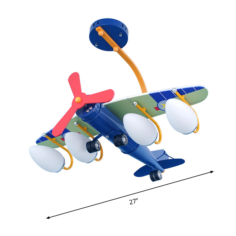 Blue Propeller Plane Chandelier 4 Bulbs Cartoon Metal Hanging Lighting for Child Bedroom Clearhalo 'Ceiling Lights' 'Chandeliers' Lighting' options 202995