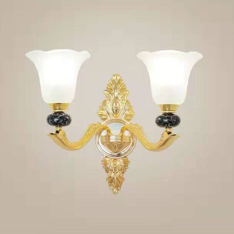 Frosted Glass Morning Glory Hanging Lamp Minimal Chandelier Light Fixture for Living Room 2 Black Clearhalo 'Ceiling Lights' 'Chandeliers' 'Modern Chandeliers' 'Modern' Lighting' 2029953