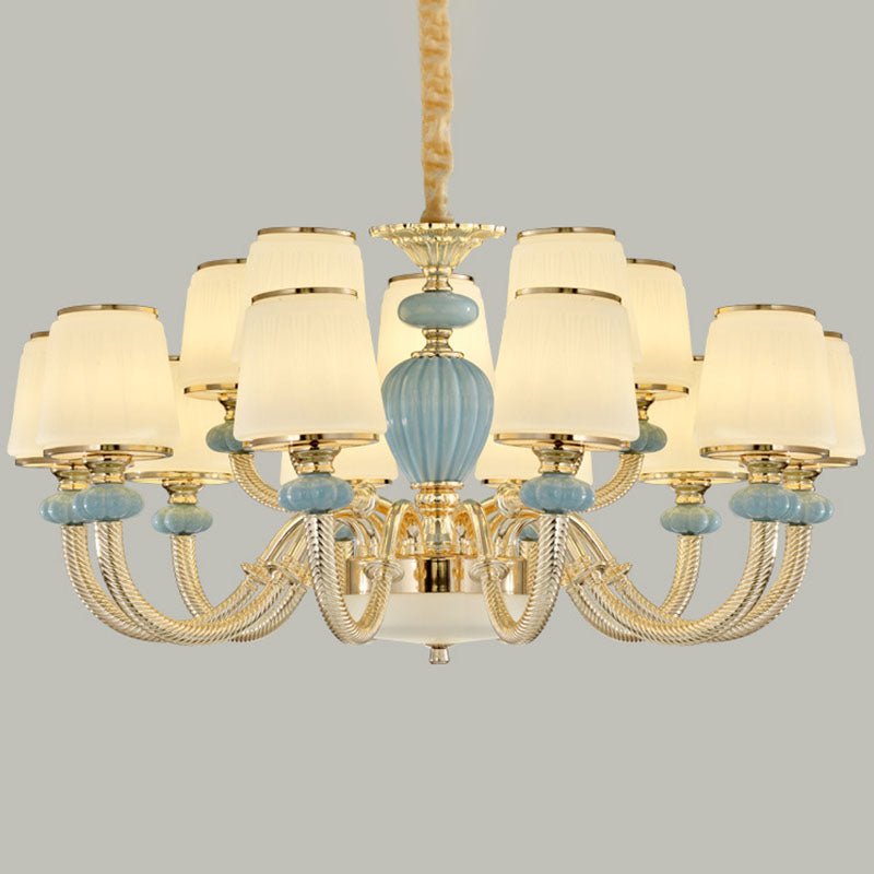 Barrel Living Room Chandelier Frosted Glass Simple Ceramics Suspension Pendant in Blue Clearhalo 'Ceiling Lights' 'Chandeliers' 'Modern Chandeliers' 'Modern' Lighting' 2029959