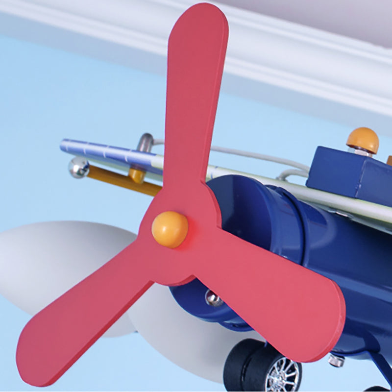 Blue Propeller Plane Chandelier 4 Bulbs Cartoon Metal Hanging Lighting ...