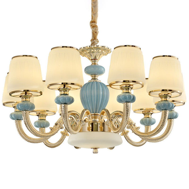 Barrel Living Room Chandelier Frosted Glass Simple Ceramics Suspension Pendant in Blue Clearhalo 'Ceiling Lights' 'Chandeliers' 'Modern Chandeliers' 'Modern' Lighting' 2029962