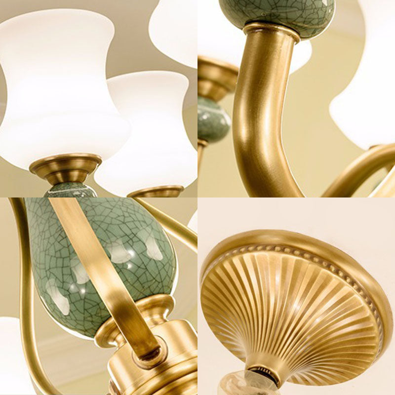 Tapered Living Room Pendant Lamp Frosted Glass Minimalistic Chandelier Lighting Fixture in Green Clearhalo 'Ceiling Lights' 'Chandeliers' 'Modern Chandeliers' 'Modern' Lighting' 2029973