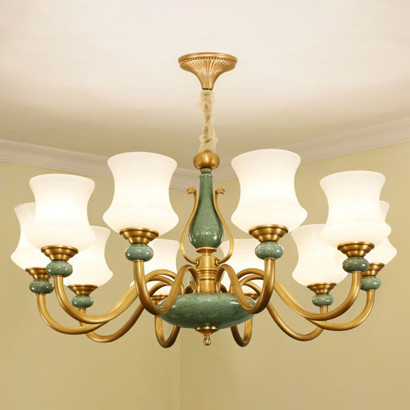 Tapered Living Room Pendant Lamp Frosted Glass Minimalistic Chandelier Lighting Fixture in Green 10 Green Clearhalo 'Ceiling Lights' 'Chandeliers' 'Modern Chandeliers' 'Modern' Lighting' 2029974