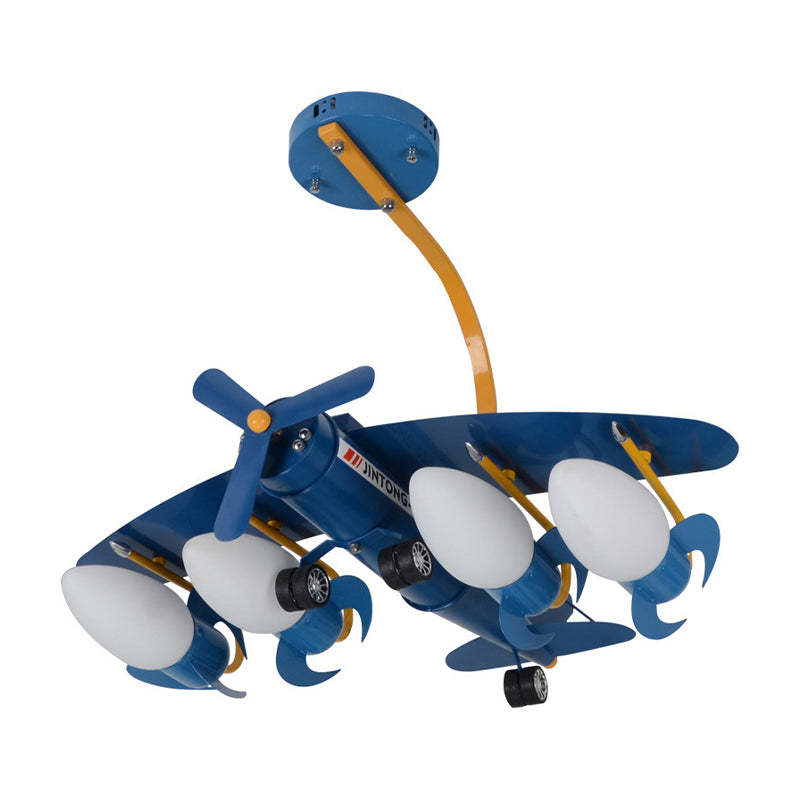 Blue Propeller Plane Chandelier 4 Bulbs Cartoon Metal Hanging Lighting ...
