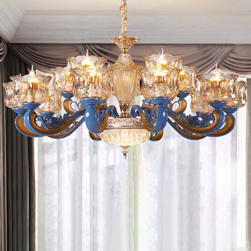 Curving Ceiling Chandelier Modernist Glass Blue Pendant Lighting Fixture with Glass Shade 18 Clear 2 Tiers Clearhalo 'Ceiling Lights' 'Chandeliers' 'Clear' 'Industrial' 'Modern Chandeliers' 'Modern' 'Tiffany' 'Traditional Chandeliers' Lighting' 2029995