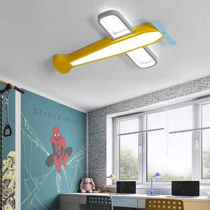 Yellow Propeller Plane Ceiling Mount Light Cartoon Acrylic LED