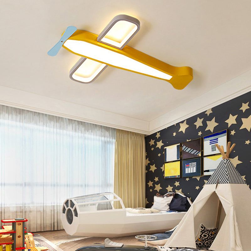 Yellow Propeller Plane Ceiling Mount Light Cartoon Acrylic LED Ceiling Lamp for Kid Bedroom Clearhalo 'Ceiling Lights' 'Close To Ceiling Lights' 'Close to ceiling' 'Flush mount' Lighting' 203001
