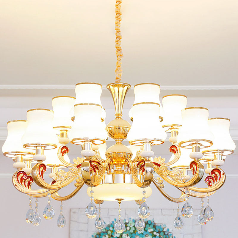 Simple Chandelier Light Fixture Gold Curved Down Lighting Pendant with White Frosted Glass Shade 18 White B Clearhalo 'Ceiling Lights' 'Chandeliers' 'Modern Chandeliers' 'Modern' Lighting' 2030015