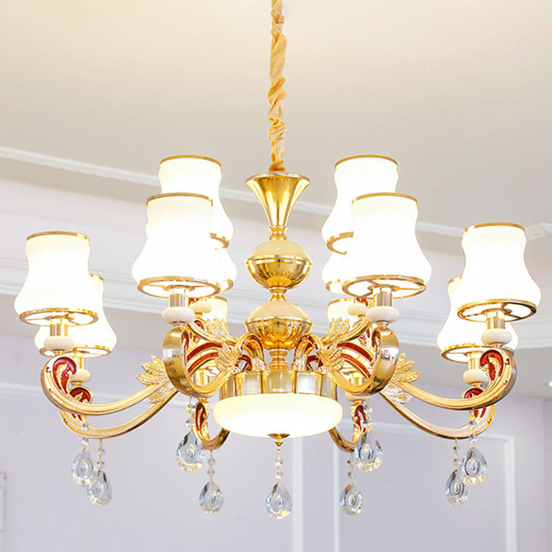 Simple Chandelier Light Fixture Gold Curved Down Lighting Pendant with White Frosted Glass Shade 12 White B Clearhalo 'Ceiling Lights' 'Chandeliers' 'Modern Chandeliers' 'Modern' Lighting' 2030019