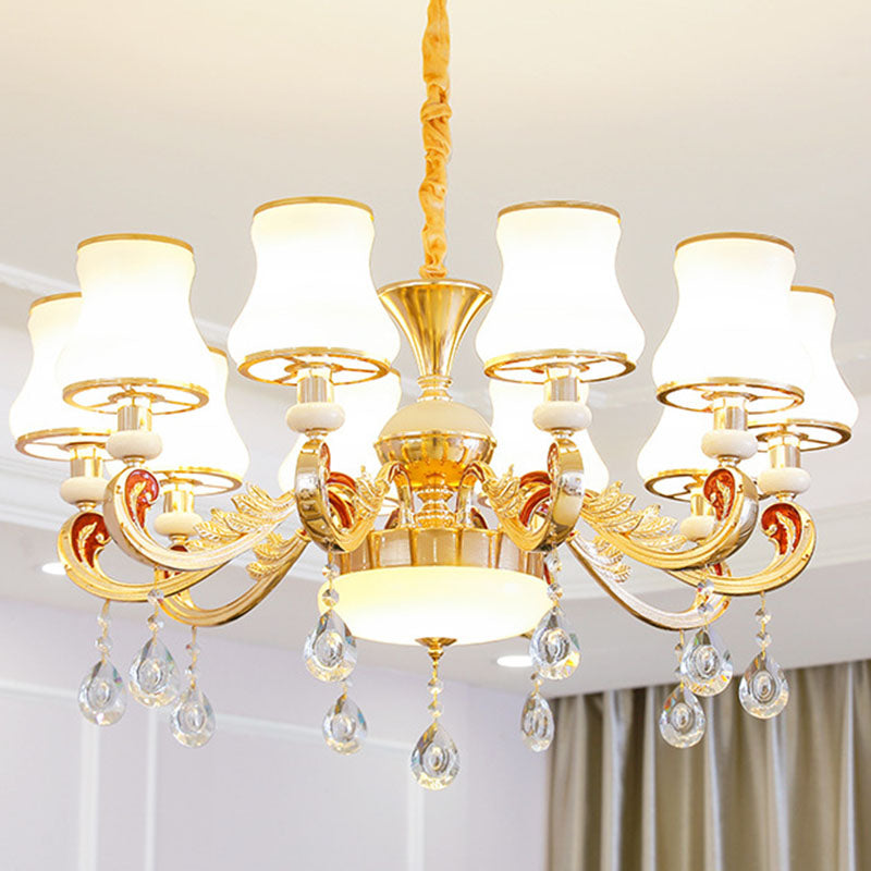 Simple Chandelier Light Fixture Gold Curved Down Lighting Pendant with White Frosted Glass Shade Clearhalo 'Ceiling Lights' 'Chandeliers' 'Modern Chandeliers' 'Modern' Lighting' 2030021