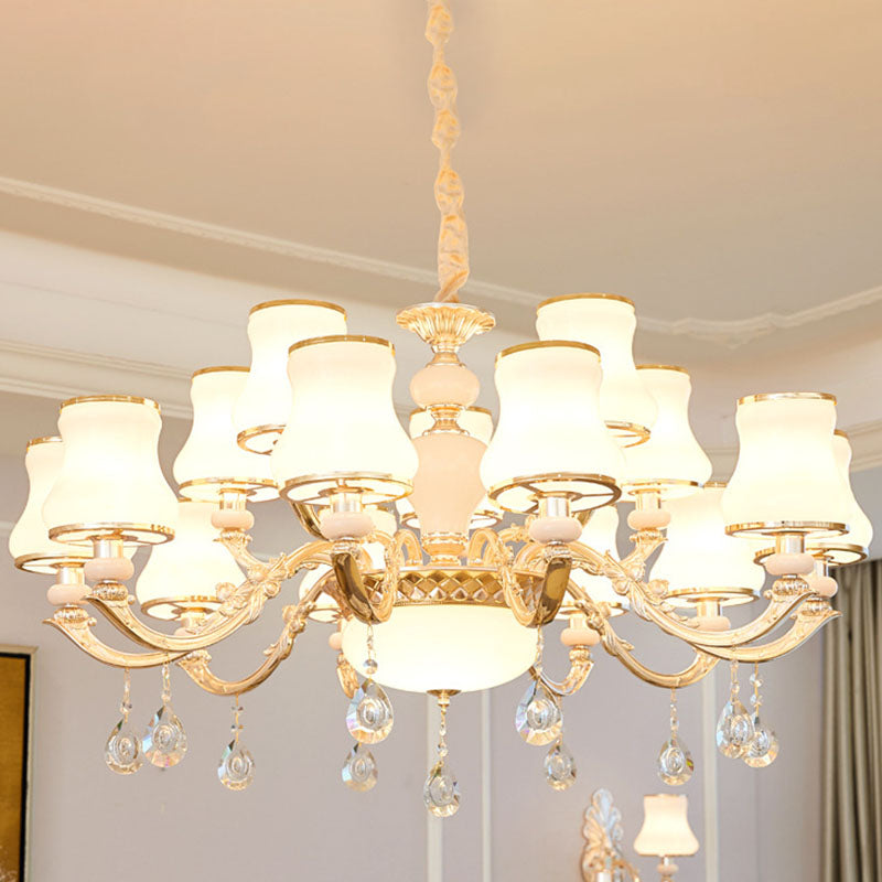 Simple Chandelier Light Fixture Gold Curved Down Lighting Pendant with White Frosted Glass Shade Clearhalo 'Ceiling Lights' 'Chandeliers' 'Modern Chandeliers' 'Modern' Lighting' 2030026