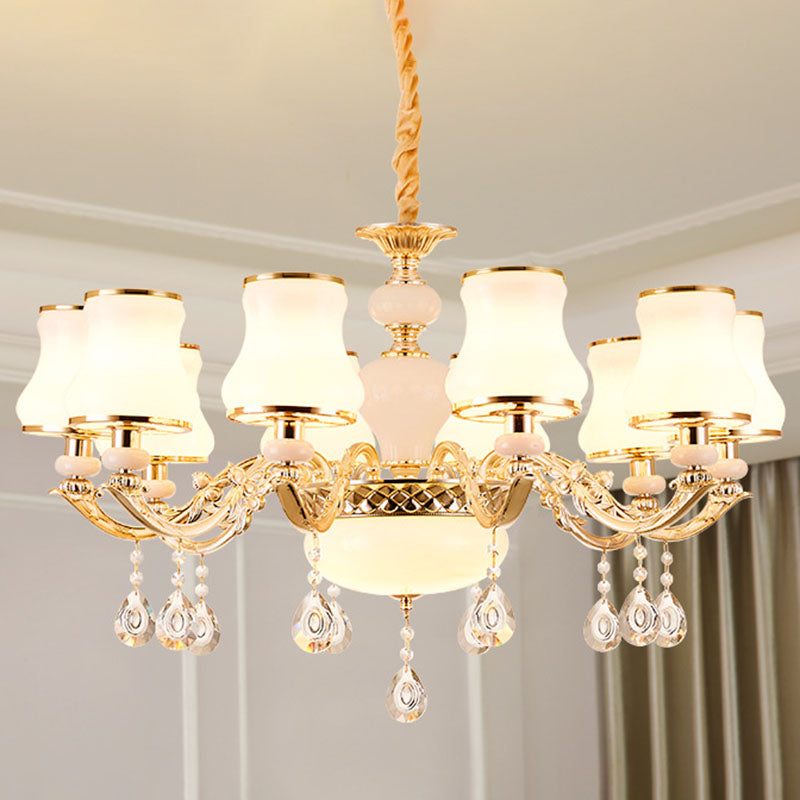 Simple Chandelier Light Fixture Gold Curved Down Lighting Pendant with White Frosted Glass Shade 10 White C Clearhalo 'Ceiling Lights' 'Chandeliers' 'Modern Chandeliers' 'Modern' Lighting' 2030028