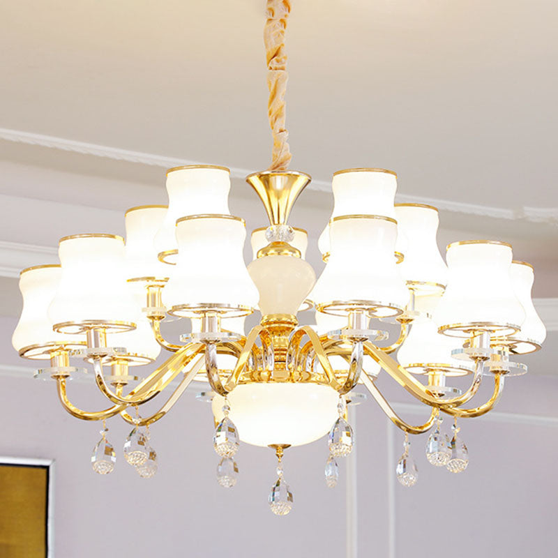 Simple Chandelier Light Fixture Gold Curved Down Lighting Pendant with White Frosted Glass Shade Clearhalo 'Ceiling Lights' 'Chandeliers' 'Modern Chandeliers' 'Modern' Lighting' 2030032