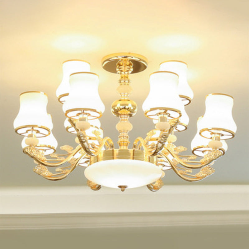 Simple Chandelier Light Fixture Gold Curved Down Lighting Pendant with White Frosted Glass Shade 12 White D Clearhalo 'Ceiling Lights' 'Chandeliers' 'Modern Chandeliers' 'Modern' Lighting' 2030039