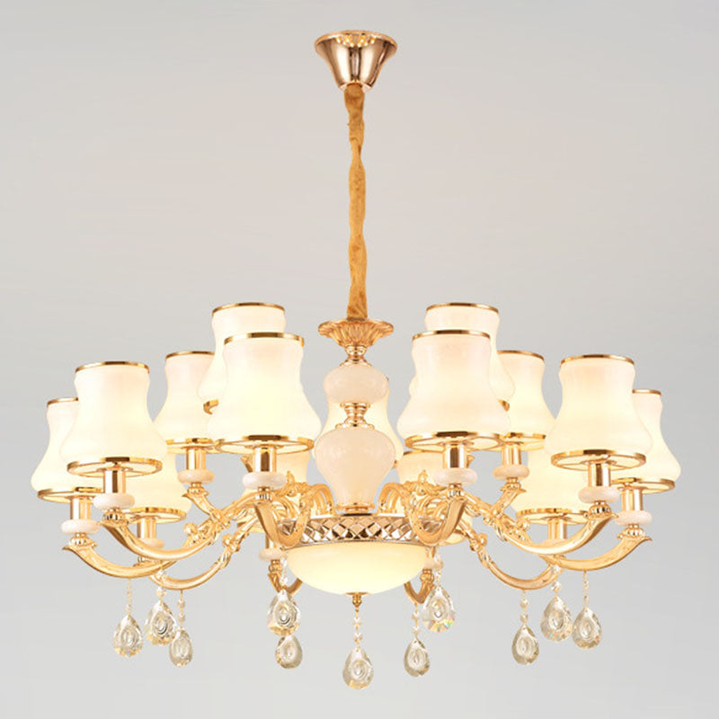 Frosted Glass Curve Chandelier Lighting Minimal Hanging Ceiling Light with Crystal Accent in Gold 15 Gold Clearhalo 'Ceiling Lights' 'Chandeliers' 'Modern Chandeliers' 'Modern' Lighting' 2030059