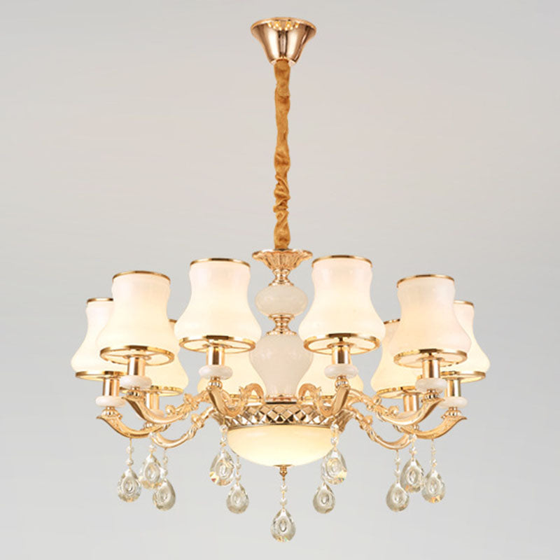 Frosted Glass Curve Chandelier Lighting Minimal Hanging Ceiling Light with Crystal Accent in Gold Clearhalo 'Ceiling Lights' 'Chandeliers' 'Modern Chandeliers' 'Modern' Lighting' 2030063