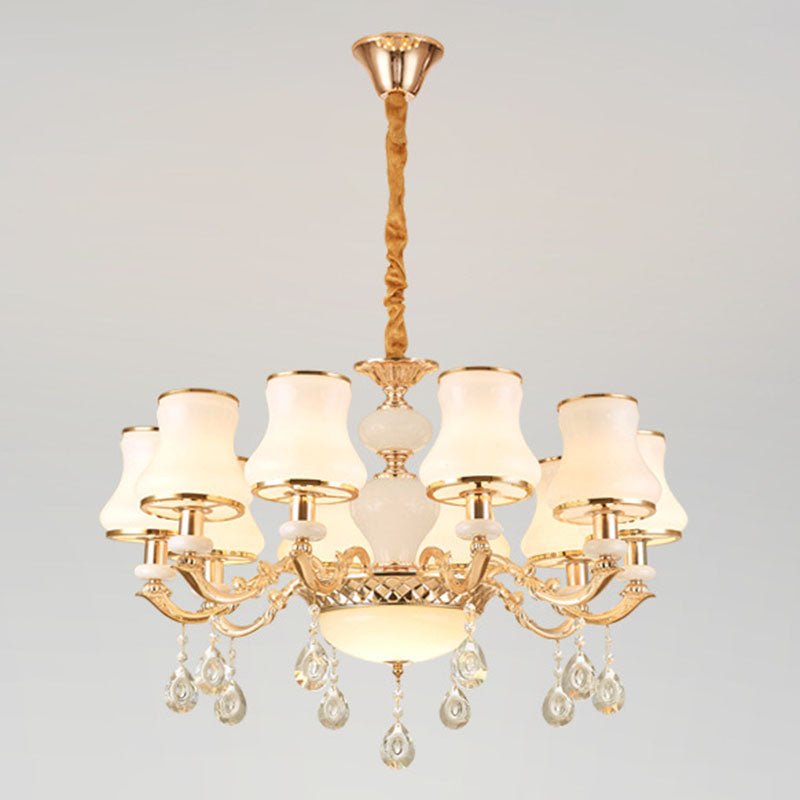 Frosted Glass Curve Chandelier Lighting Minimal Hanging Ceiling Light with Crystal Accent in Gold Clearhalo 'Ceiling Lights' 'Chandeliers' 'Modern Chandeliers' 'Modern' Lighting' 2030064