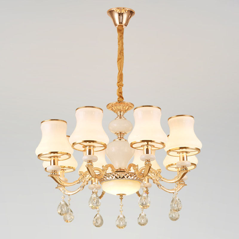 Frosted Glass Curve Chandelier Lighting Minimal Hanging Ceiling Light with Crystal Accent in Gold Clearhalo 'Ceiling Lights' 'Chandeliers' 'Modern Chandeliers' 'Modern' Lighting' 2030066