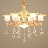 Petal Frosted Glass Hanging Light Kit Minimalistic Gold Pendant Chandelier with Crystal Droplet Clearhalo 'Ceiling Lights' 'Chandeliers' 'Modern Chandeliers' 'Modern' Lighting' 2030083