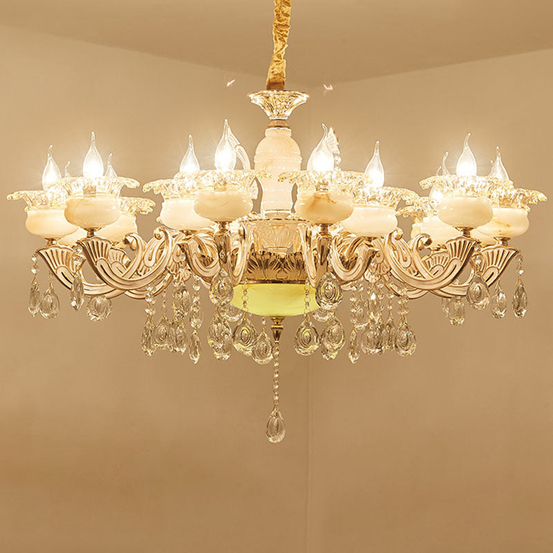 Gold Petal Chandelier Lamp Contemporary Jade Suspension Light with Crystal Draping Clearhalo 'Ceiling Lights' 'Chandeliers' 'Modern Chandeliers' 'Modern' Lighting' 2030116