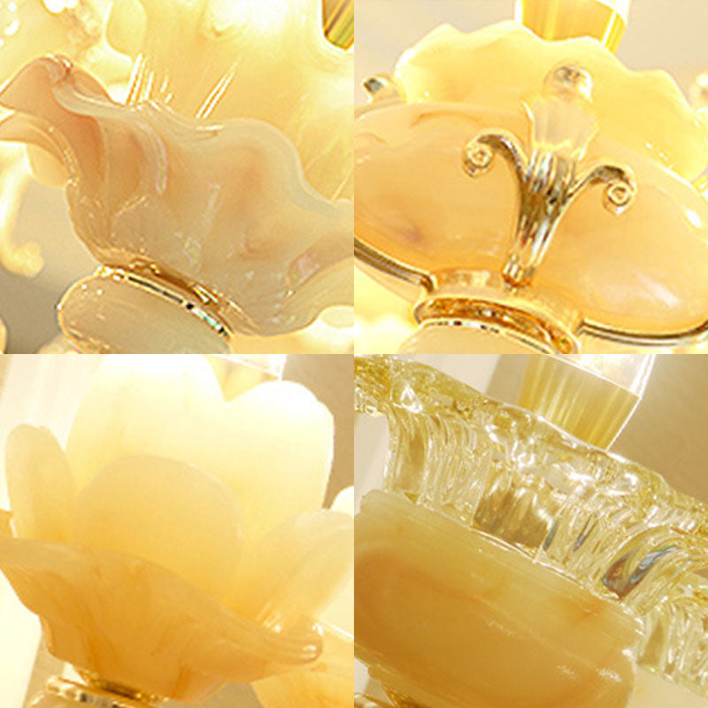 Gold Petal Chandelier Lamp Contemporary Jade Suspension Light with Crystal Draping Clearhalo 'Ceiling Lights' 'Chandeliers' 'Modern Chandeliers' 'Modern' Lighting' 2030118