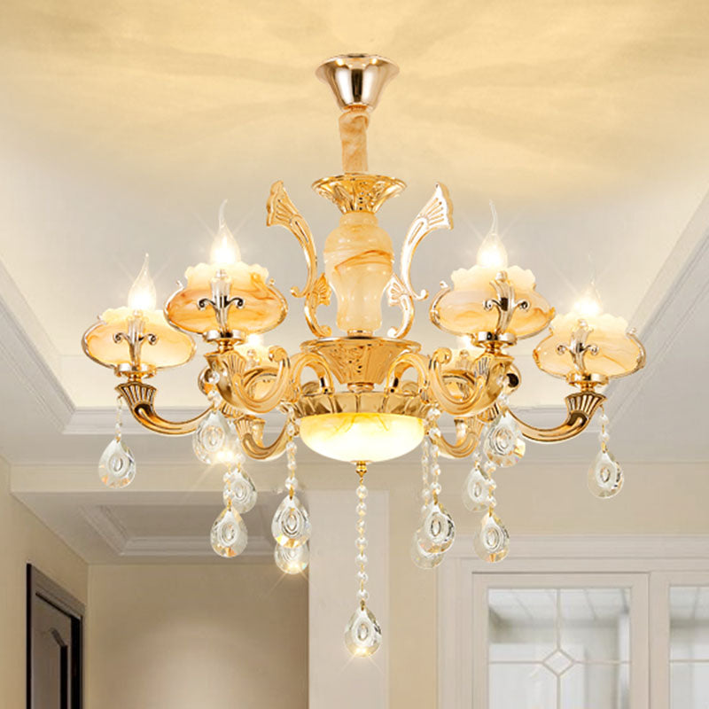 Blossom Jade Chandelier Light Fixture Minimalist Gold Hanging Lamp Kit with Crystal Draping Clearhalo 'Ceiling Lights' 'Chandeliers' 'Modern Chandeliers' 'Modern' Lighting' 2030194