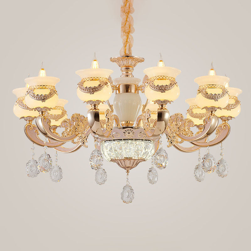 Gold Candle Pendant Chandelier Country Jade Living Room Hanging Lighting with Crystal Accent Clearhalo 'Ceiling Lights' 'Chandeliers' Lighting' options 2030202