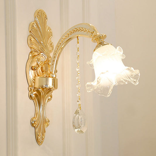 Blossom Pendant Lamp Modern Style Frosted Glass Corridor Chandelier Light with Crystal Ball in Gold 1 Gold