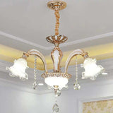 Modernist Floral Pendant Light Kit Clear Glass Living Room Crystal Chandelier Lamp in Gold 3 Gold Clearhalo 'Ceiling Lights' 'Chandeliers' 'Modern Chandeliers' 'Modern' Lighting' 2030253