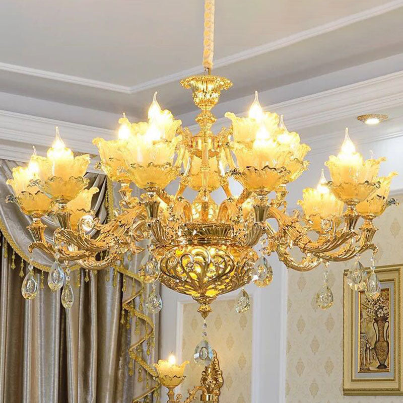 Petal Living Room Hanging Chandelier Amber Textured Glass Modernism Pendant Light Fixture in Gold 15 Gold Clearhalo 'Ceiling Lights' 'Chandeliers' 'Modern Chandeliers' 'Modern' Lighting' 2030265