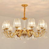 Tapered Beveled Crystal Hanging Light Kit Simplicity Gold Ceiling Chandelier with Scrolled Arm Clearhalo 'Ceiling Lights' 'Chandeliers' 'Modern Chandeliers' 'Modern' Lighting' 2030280