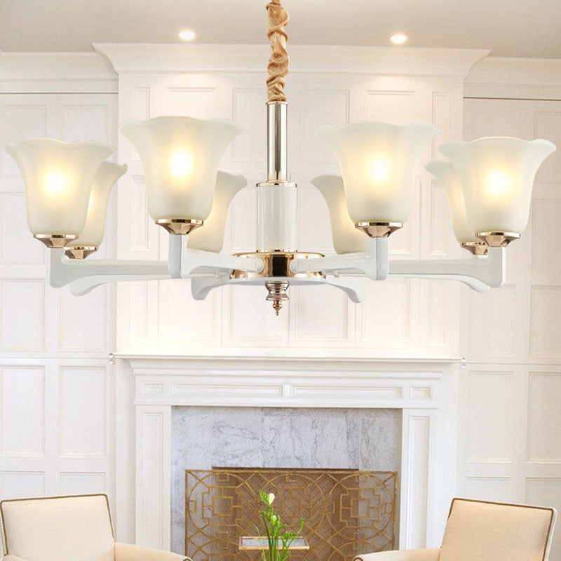 Ruffle Chandelier Lighting Simplicity Cream Frosted Glass Drop Pendant for Bedroom 12 Ivory Clearhalo 'Ceiling Lights' 'Chandeliers' 'Glass shade' 'Glass' 'Modern Chandeliers' 'Modern' 'Pendant Lights' Lighting' 2030297